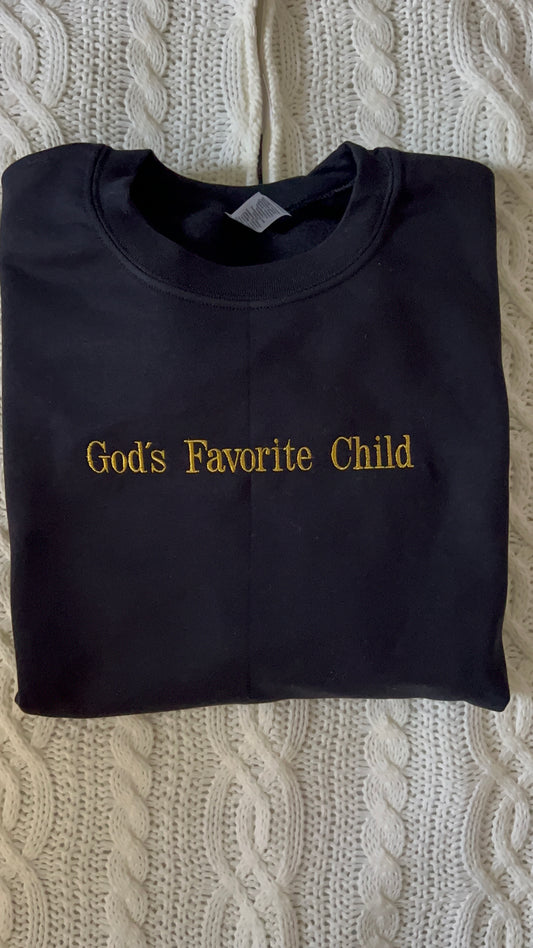 God’s Favorite Child “typewriter” embroidery crew neck sweater