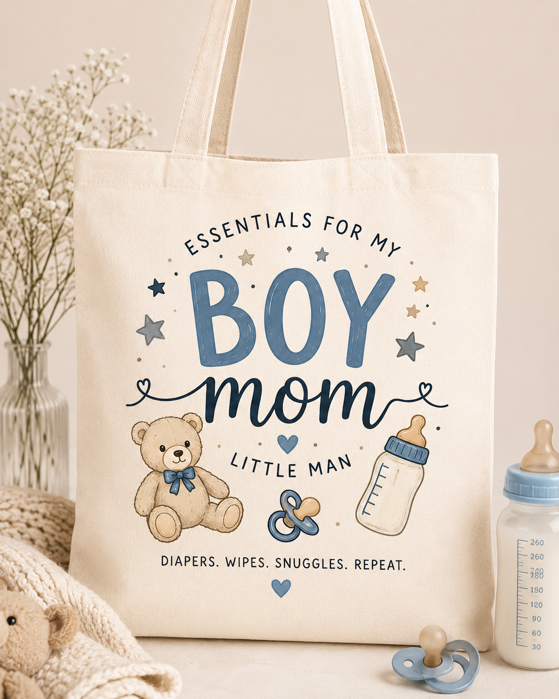 Boy Mom Tote Bag | Baby Essentials Canvas Tote | Let Me Personalize It