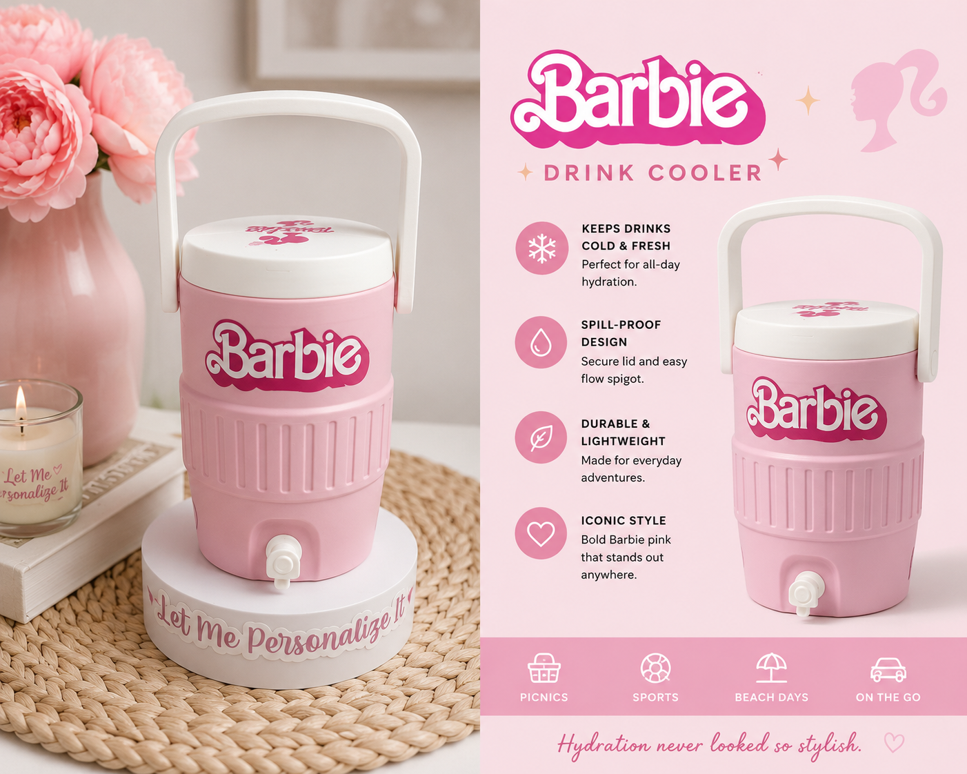 Custom Mini Pink Barbie Drink Cooler